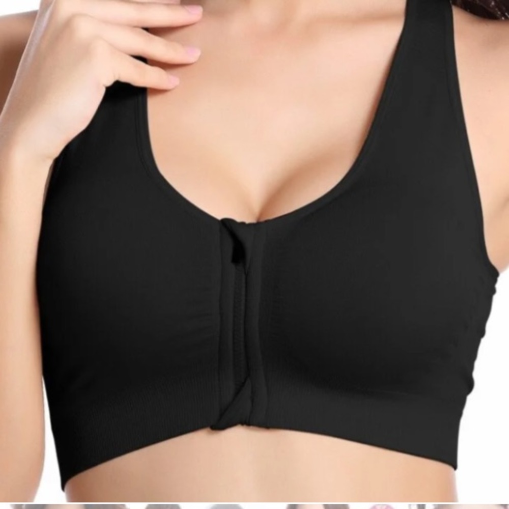 Velocity Black Front Zip Sports Bra Racerback Activewear Stretchy Large